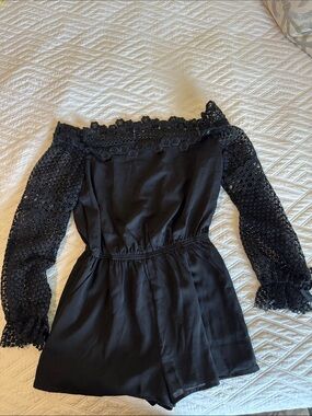 Aqua Black Floral Lace Off-Shoulder Top